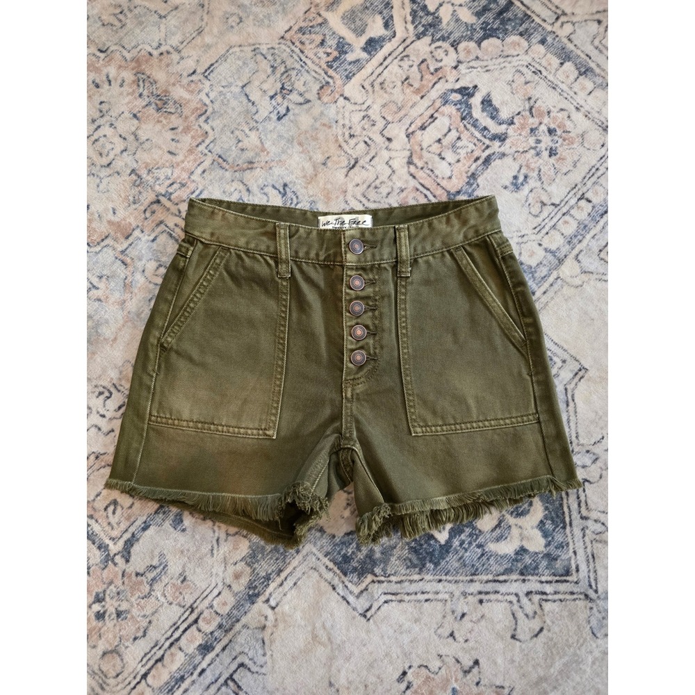 NWOT We The Free Women's 24 High Rise Distressed Olive Green Button Fly Shorts